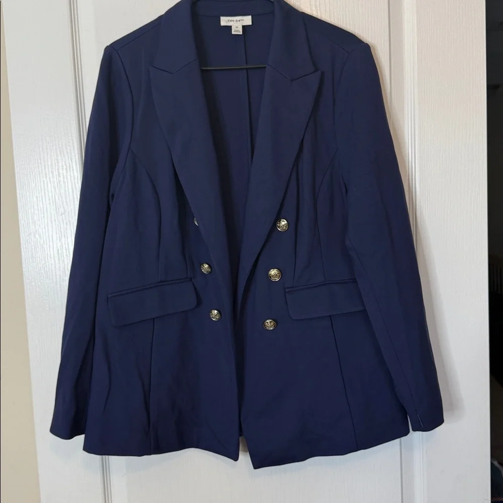 On 34th Faux Double Breasted Ponte Knit Blazer Navy Blue 1X - Picture 6 of 12